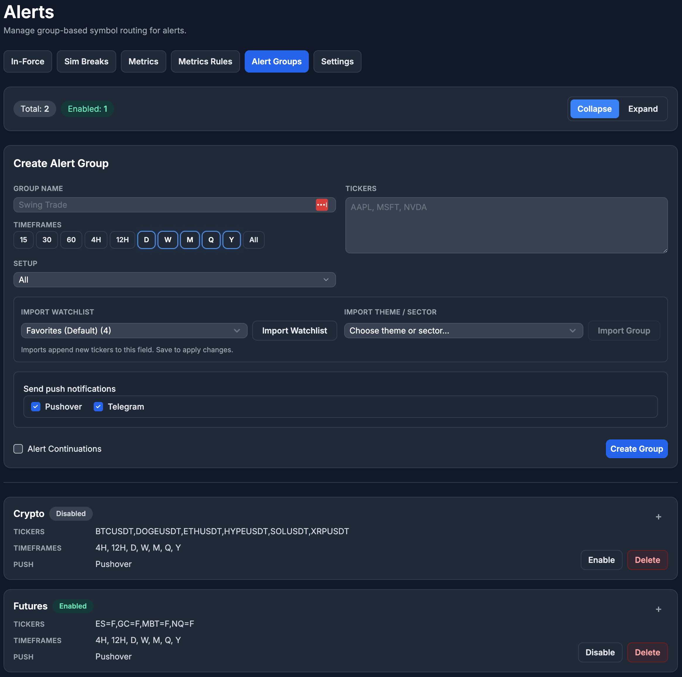 Alert groups preview