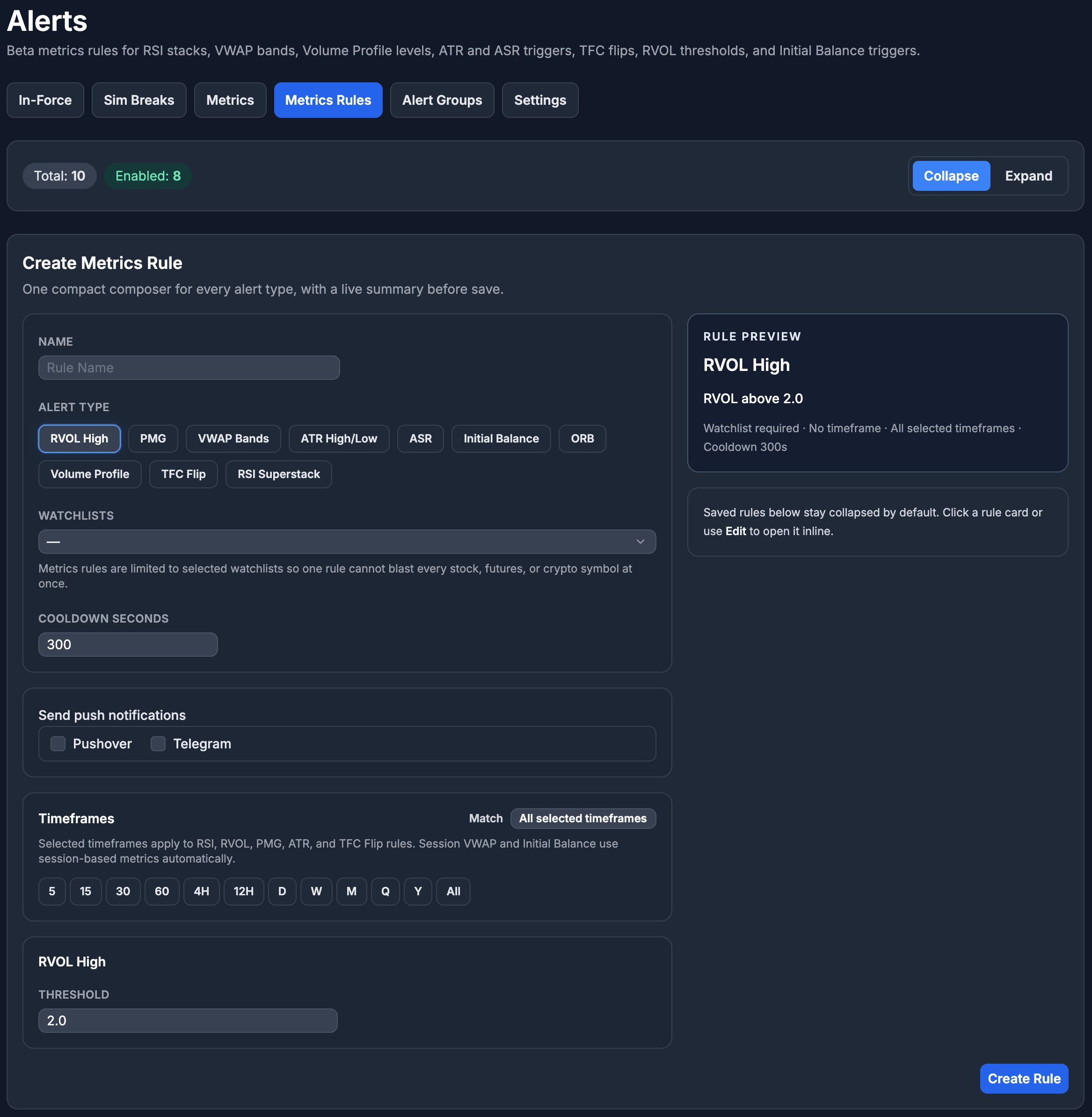 Metrics alert rules preview